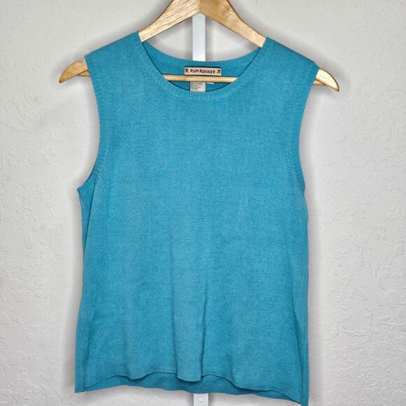 Rum Runner Vintage Sleeveless Knit Tank Top Blue Silk Cotton Blend Size M - Picture 1 of 4